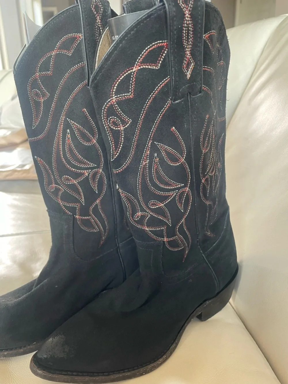 Frye “Daisy Duke” Black Suede Western Embroidered Flame Style Western Boots - Picture 4 of 14
